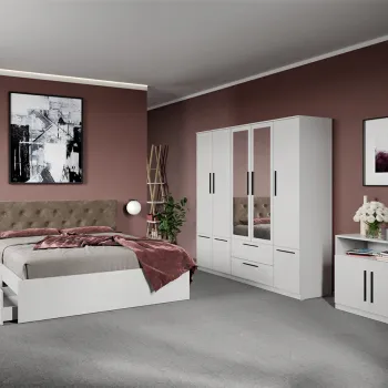 Set dormitor complet Alb cu comoda - Madrid - C52 imagine
