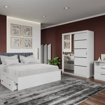 Set dormitor complet Alb cu Oglinda - Elis - C19 imagine