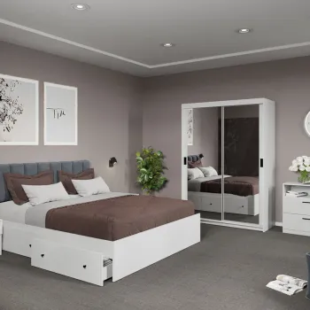 Set dormitor complet Alb cu Oglinda - Karin - C21 imagine