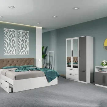 Set dormitor complet Alb-Gri cu comoda - Madrid - C100 imagine