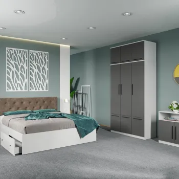 Set dormitor complet Alb-Gri cu comoda - Madrid - C102 imagine