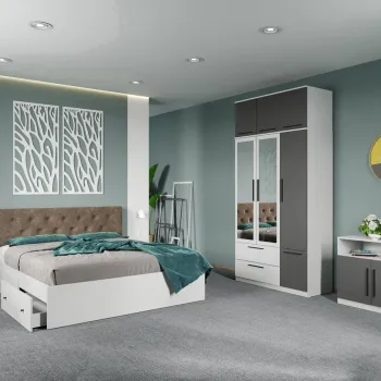 Set dormitor complet Alb-Gri cu comoda - Madrid - C104 imagine
