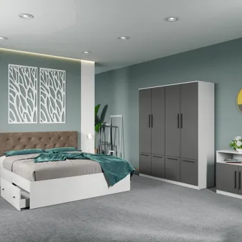 Set dormitor complet Alb-Gri cu comoda - Madrid - C106 imagine
