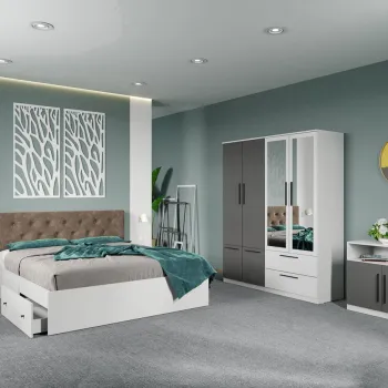 Set dormitor complet Alb-Gri cu comoda - Madrid - C108 imagine