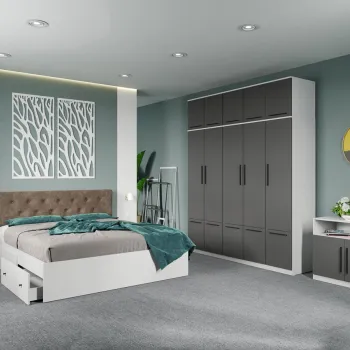 Set dormitor complet Alb-Gri cu comoda - Madrid - C118 imagine