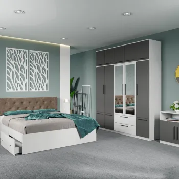 Set dormitor complet Alb-Gri cu comoda - Madrid - C120 imagine
