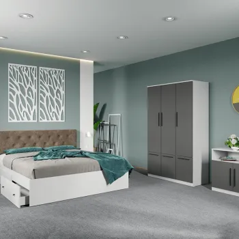 Set dormitor complet Alb-Gri cu comoda - Madrid - C98 imagine