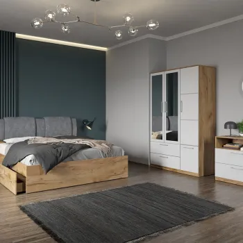 Set dormitor complet Alb-Stejar cu comoda- Acapulco - C44 imagine