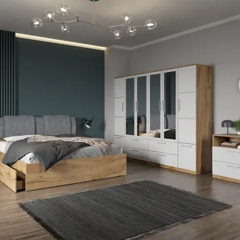 Set dormitor complet Alb-Stejar cu comoda - Acapulco - C60 imagine