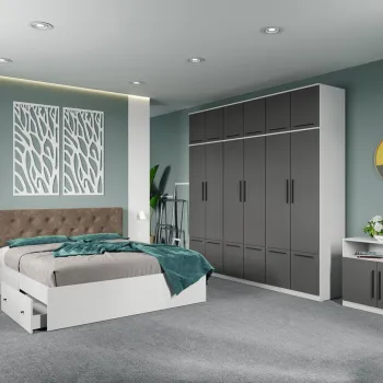 Set dormitor complet Gri-Alb cu comoda - Madrid - C126 imagine