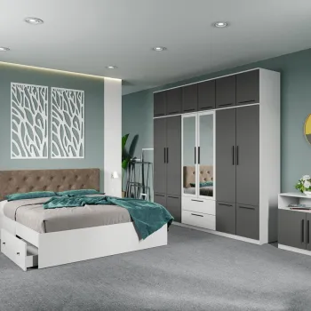 Set dormitor complet Gri-Alb cu comoda - Madrid - C128 imagine