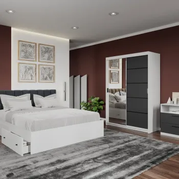 Set dormitor complet Gri cu Oglinda - Elis - C23 imagine