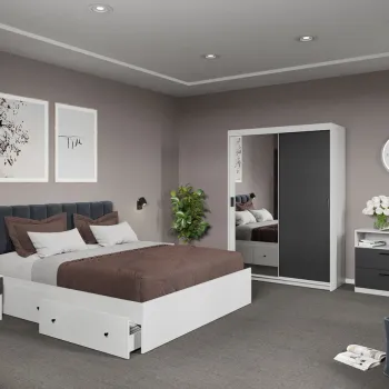 Set dormitor complet Gri+Oglinda - Karin - C25 imagine