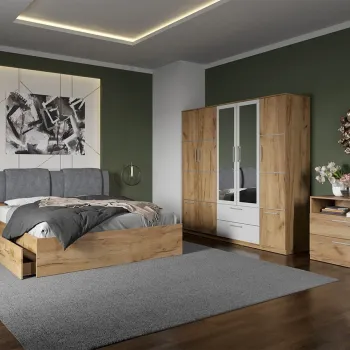 Set dormitor complet Stejar Auriu cu comoda - Acapulco - C32 imagine