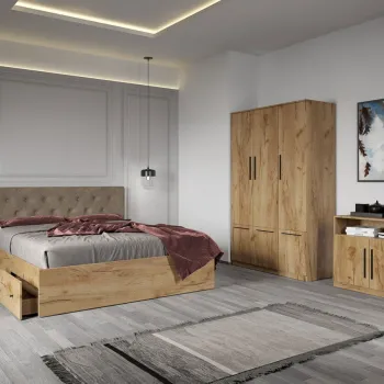 Set dormitor complet Stejar Auriu cu comoda - Madrid - C02 imagine