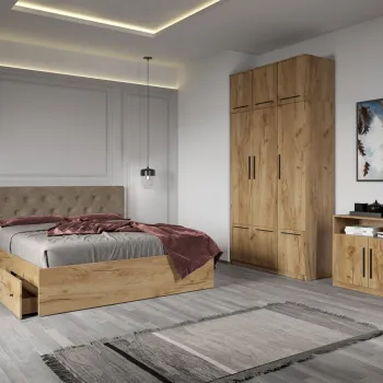 Set dormitor complet Stejar Auriu cu comoda - Madrid - C06 imagine