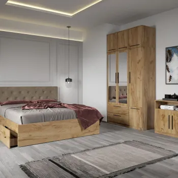 Set dormitor complet Stejar Auriu cu comoda - Madrid - C08 imagine