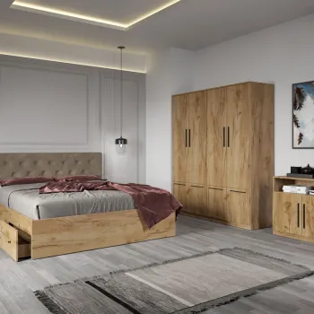Set dormitor complet Stejar Auriu cu comoda - Madrid - C10 imagine