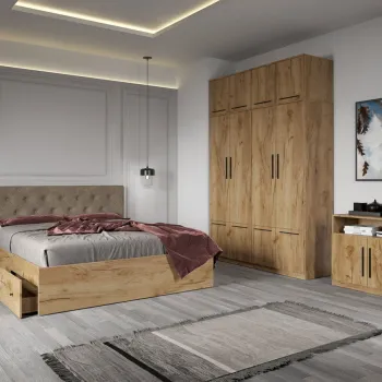Set dormitor complet Stejar Auriu cu comoda - Madrid - C14 imagine
