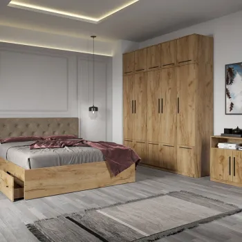 Set dormitor complet Stejar Auriu cu comoda - Madrid - C22 imagine