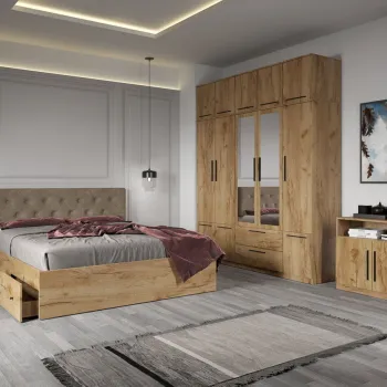 Set dormitor complet Stejar Auriu cu comoda - Madrid - C24 imagine