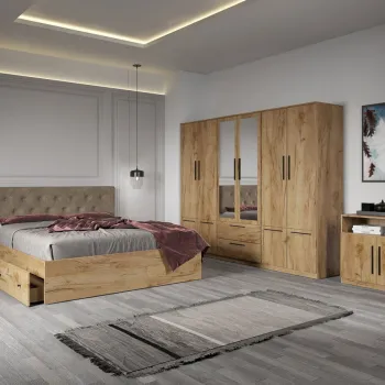 Set dormitor complet Stejar Auriu cu comoda - Madrid - C28 imagine