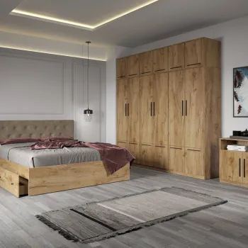 Set dormitor complet Stejar Auriu cu comoda - Madrid - C30 imagine