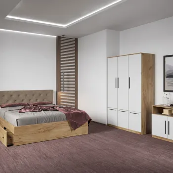 Set dormitor complet Stejar Auriu cu comoda - Madrid - C66 imagine
