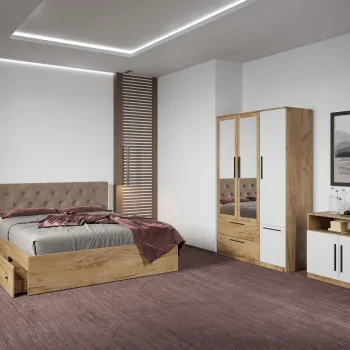 Set dormitor complet Stejar Auriu cu comoda - Madrid - C68 imagine