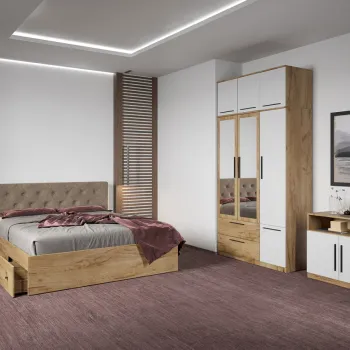 Set dormitor complet Stejar Auriu cu comoda - Madrid - C72 imagine