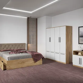 Set dormitor complet Stejar Auriu cu comoda - Madrid - C74 imagine