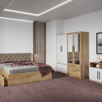 Set dormitor complet Stejar Auriu cu comoda - Madrid - C76 imagine
