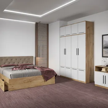 Set dormitor complet Stejar Auriu cu comoda - Madrid - C78 imagine