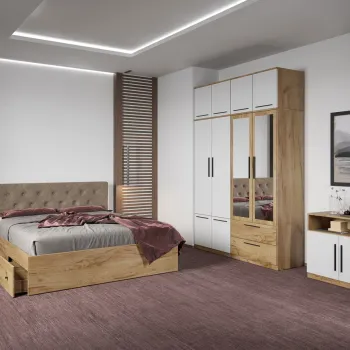 Set dormitor complet Stejar Auriu cu comoda - Madrid - C80 imagine