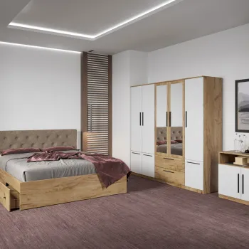 Set dormitor complet Stejar Auriu cu comoda - Madrid - C84 imagine