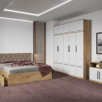 Set dormitor complet Stejar Auriu cu comoda - Madrid - C86 imagine