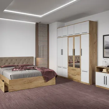 Set dormitor complet Stejar Auriu cu comoda - Madrid - C88 imagine