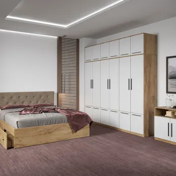 Set dormitor complet Stejar Auriu cu comoda - Madrid - C92 imagine