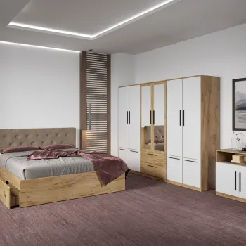 Set dormitor complet Stejar Auriu cu comoda - Madrid - C94 imagine