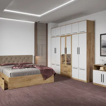 Set dormitor complet Stejar Auriu cu comoda - Madrid - C96 imagine