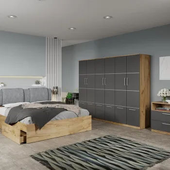 Set dormitor complet Stejar Auriu-Gri cu comoda - Acapulco - C74 imagine
