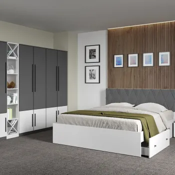 Set dormitor Gri Antracit cu Alb fara comoda - Sidney - C44 imagine