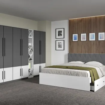 Set dormitor Gri Antracit cu Alb fara comoda - Sidney - C60 imagine