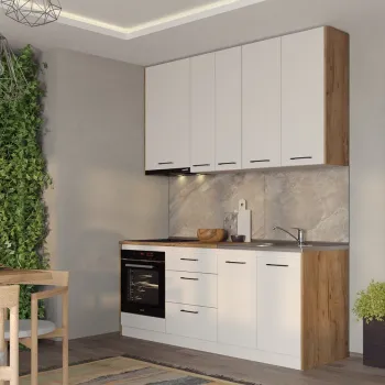 Set Mobila Bucatarie alba cu lemn Echo - 1 - 203.2 cm imagine