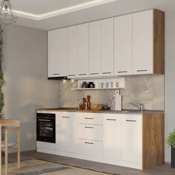 Set Mobila Bucatarie alba cu lemn Echo - 2 - 263.2 cm imagine