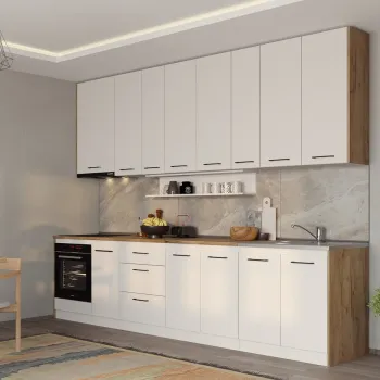 Set Mobila Bucatarie alba cu lemn Echo - 4 - 323.2 cm imagine