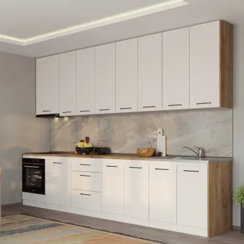 Set Mobila Bucatarie alba cu lemn Echo - 5 - 343.2 cm imagine