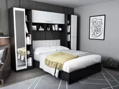 Dormitor Mario 2.87m pat incadrat si oglinda tapitat alb imagine