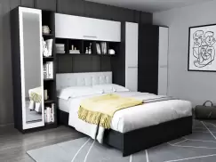 Dormitor Mario 3.85m pat incadrat tapitat alb imagine