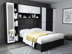 Dormitor Mario 3.85m pat incadrat tapitat negru imagine